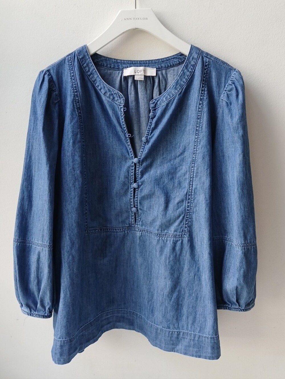 Loft Chambray Popover Blouse Women's Large
